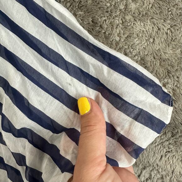 Talbots Silk Navy Blue White Semi-sheer Lighweight Kaftan Poncho Tunic Top S - Picture 5 of 9